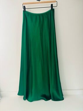 Zara Green Satin Maxi Skirt